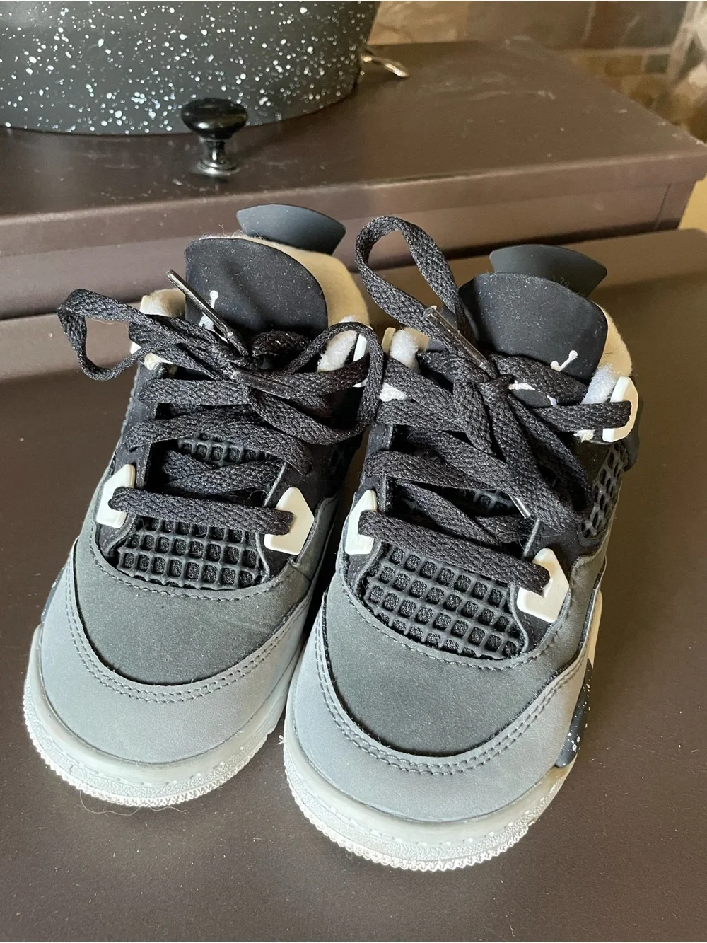 Jordan 4 retro fears Kids Gray and Black  Sneakers with White Accents